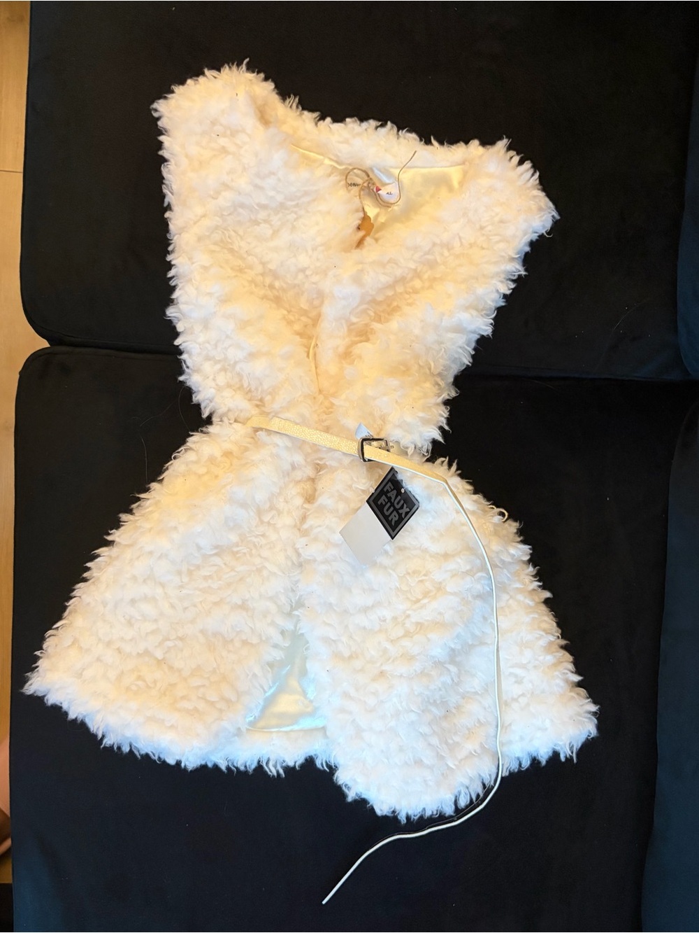 Faux Fur Cream Vest with Belt